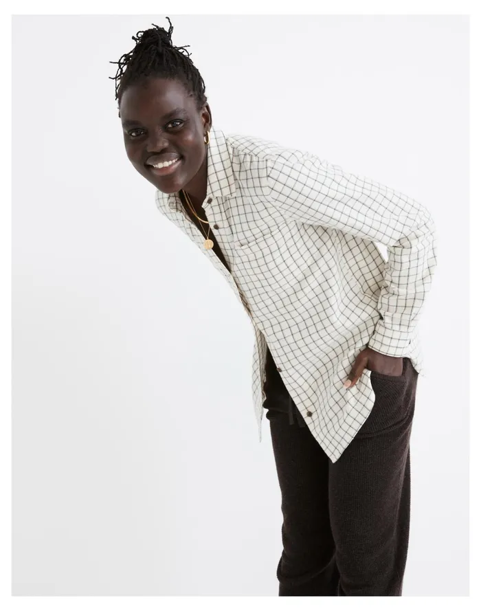Women Flannel Classic Ex Boyfriend Shirt In Windowpane Forest Madewell Tops and Shirts