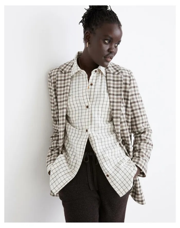 Women Flannel Classic Ex Boyfriend Shirt In Windowpane Forest Madewell Tops and Shirts Women Flannel Classic Ex Boyfriend Shirt In Windowpane Forest Madewell Tops and Shirts