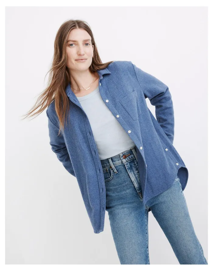 Women Flannel Side Button Oversized Ex Boyfriend Shirt Blue Jay Madewell Tops and Shirts Women Flannel Side Button Oversized Ex Boyfriend Shirt Blue Jay Madewell Tops and Shirts