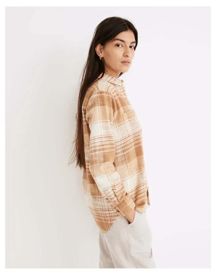 Women Flannel Sunday Shirt In Redell Plaid Earthen Sand Madewell Tops and Shirts Women Flannel Sunday Shirt In Redell Plaid Earthen Sand Madewell Tops and Shirts