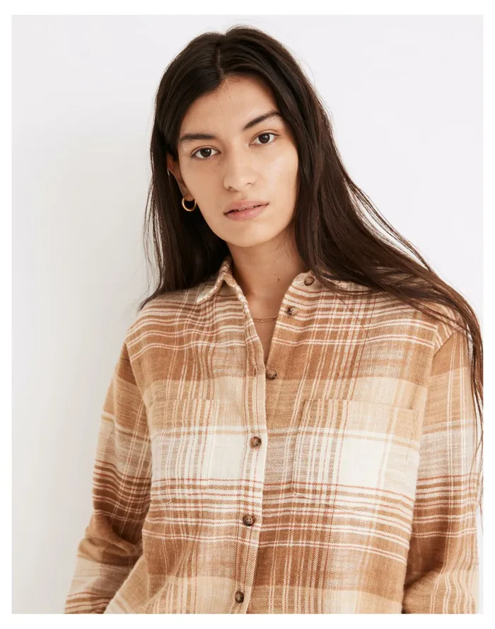 Women Flannel Sunday Shirt In Redell Plaid Earthen Sand Madewell Tops and Shirts Women Flannel Sunday Shirt In Redell Plaid Earthen Sand Madewell Tops and Shirts