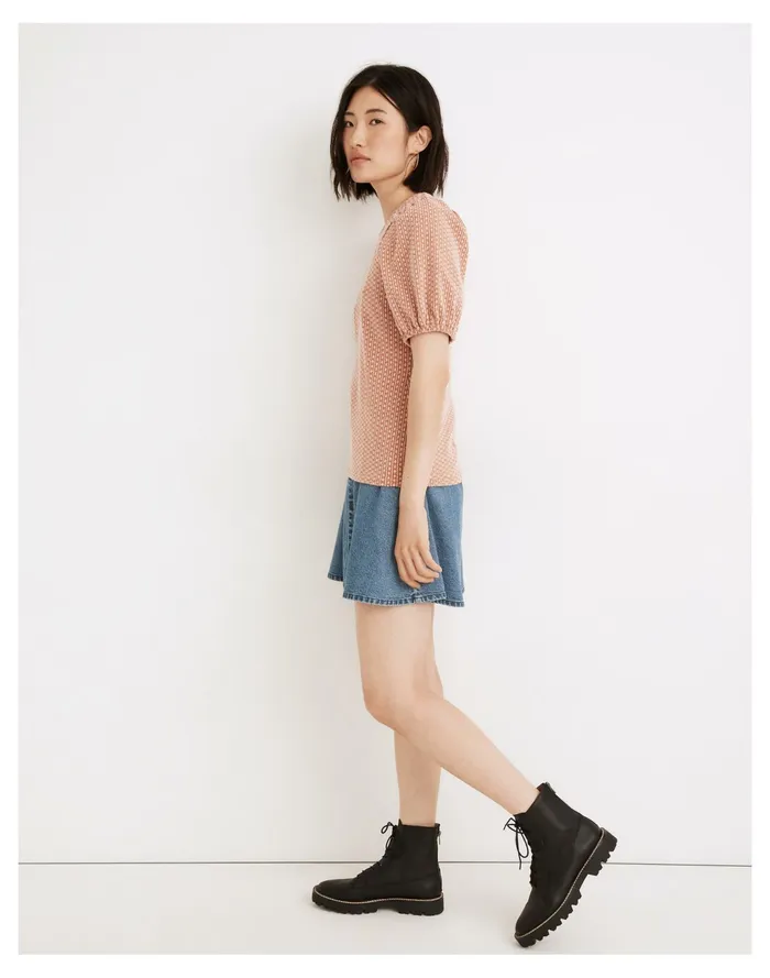 Women Floral Jacquard Puff Sleeve Tee Afterglow Red Madewell Tees Women Floral Jacquard Puff Sleeve Tee Afterglow Red Madewell Tees