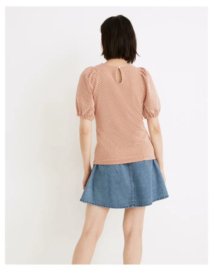 Women Floral Jacquard Puff Sleeve Tee Afterglow Red Madewell Tees Women Floral Jacquard Puff Sleeve Tee Afterglow Red Madewell Tees