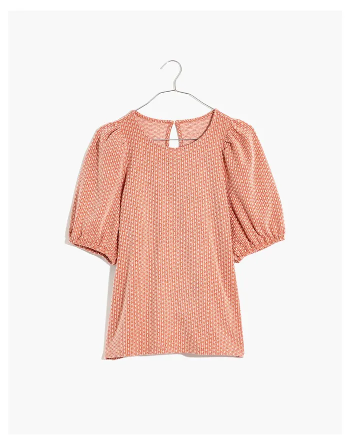 Women Floral Jacquard Puff Sleeve Tee Afterglow Red Madewell Tees Women Floral Jacquard Puff Sleeve Tee Afterglow Red Madewell Tees
