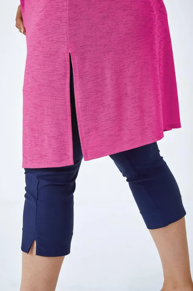 Women Fuchsia Curve Cap Sleeve Longline Cardigan Roman Tops