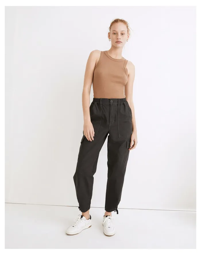 Women Garment Dyed Cargo Jogger Pants Black Coal Madewell Pants