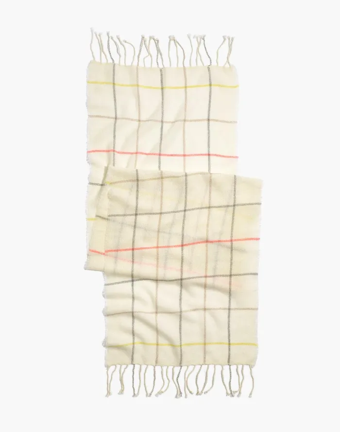 Women Gauzy Plaid Scarf Antique Cream Multi Madewell Scarves and Capes