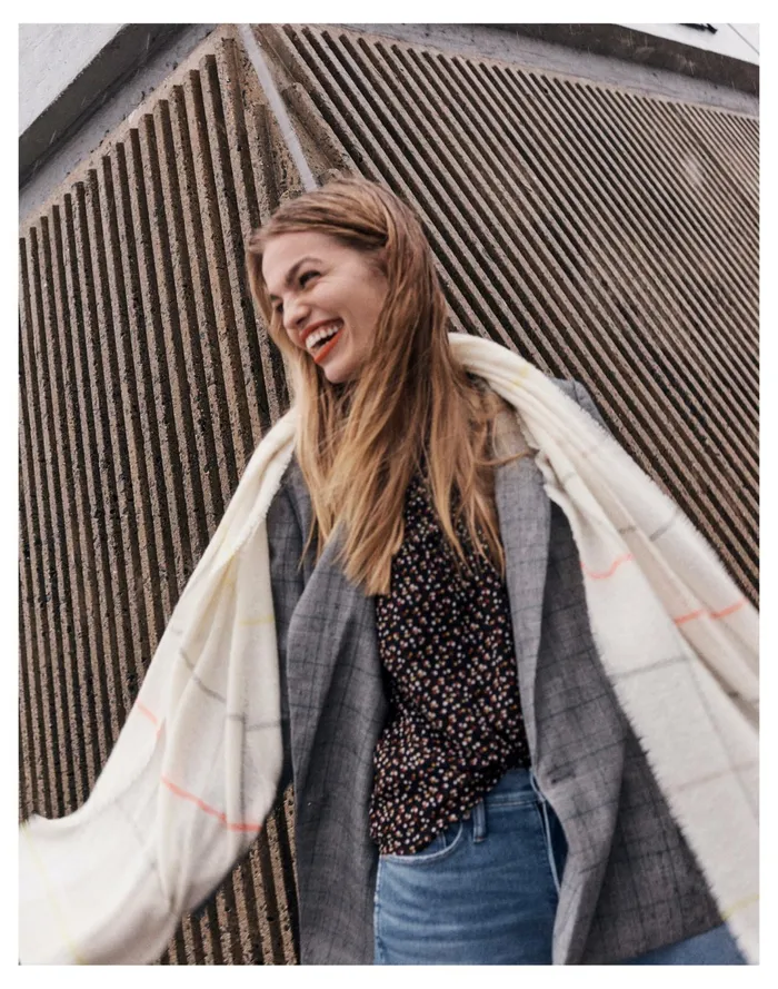 Women Gauzy Plaid Scarf Antique Cream Multi Madewell Scarves and Capes Women Gauzy Plaid Scarf Antique Cream Multi Madewell Scarves and Capes