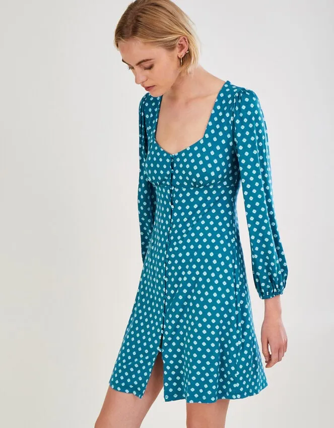 Women Geometric Print Babydoll Short Jersey Dress Blue Monsoon Dresses