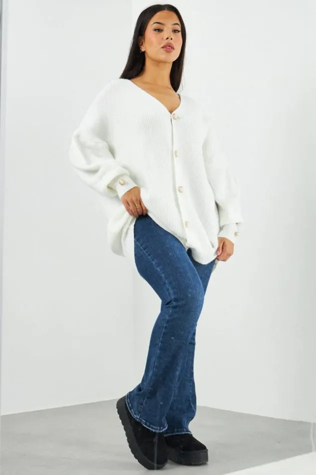 Women Gilet Blanc En Laine Boutons Dors Avec Perles White Brentiny Paris Cardigans Women Gilet Blanc En Laine Boutons Dors Avec Perles White Brentiny Paris Cardigans