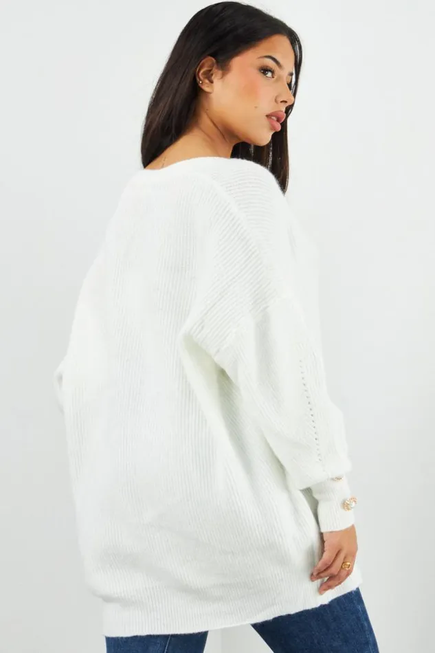 Women Gilet Blanc En Laine Boutons Dors Avec Perles White Brentiny Paris Cardigans Women Gilet Blanc En Laine Boutons Dors Avec Perles White Brentiny Paris Cardigans
