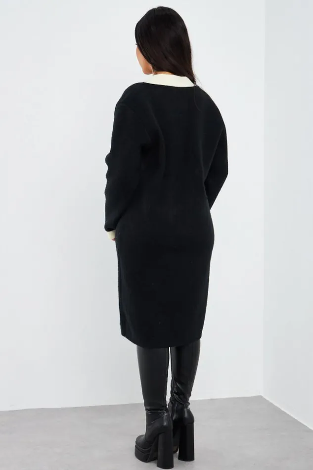 Women Gilet Long Bicolore Noircru Black Brentiny Paris Cardigans