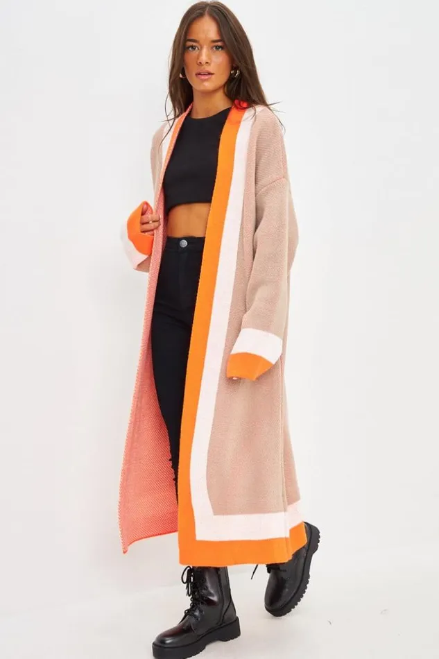 Women Gilet Long En Mailles Beige Bande Orange Beige Brentiny Paris Cardigans Women Gilet Long En Mailles Beige Bande Orange Beige Brentiny Paris Cardigans