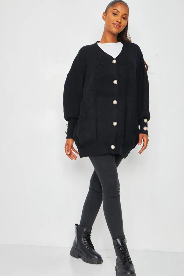 Women Gilet Noir Avec Boutons Et Manches Ballons Black Brentiny Paris Cardigans Women Gilet Noir Avec Boutons Et Manches Ballons Black Brentiny Paris Cardigans