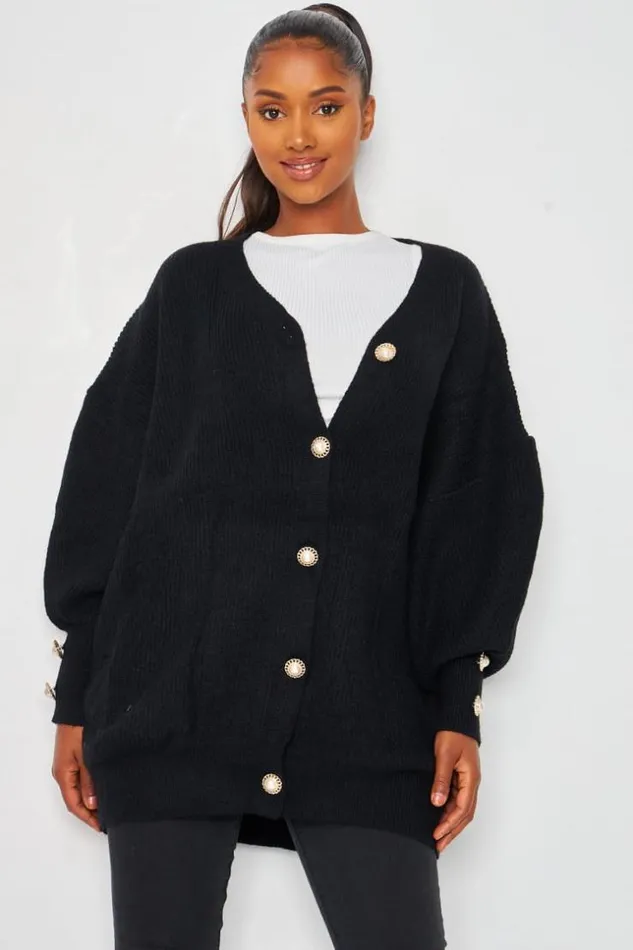 Women Gilet Noir Avec Boutons Et Manches Ballons Black Brentiny Paris Cardigans Women Gilet Noir Avec Boutons Et Manches Ballons Black Brentiny Paris Cardigans
