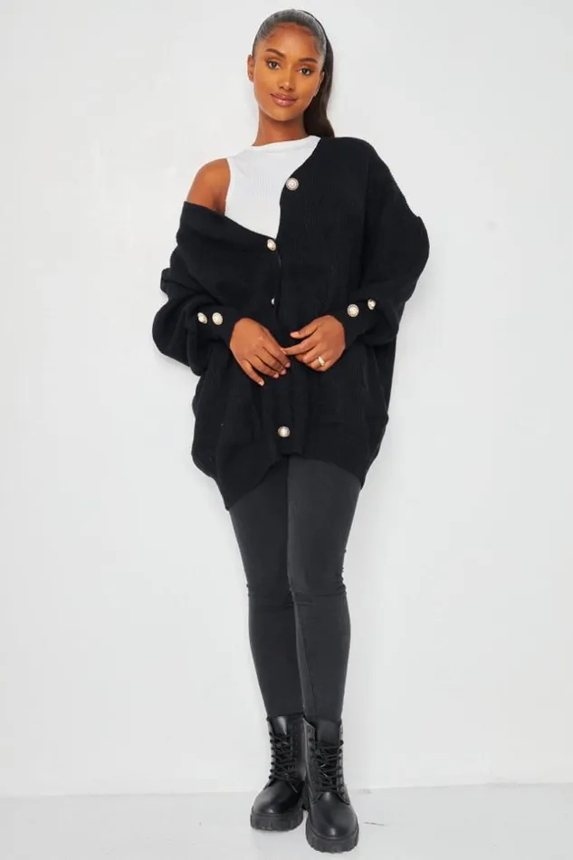 Women Gilet Noir Avec Boutons Et Manches Ballons Black Brentiny Paris Cardigans Women Gilet Noir Avec Boutons Et Manches Ballons Black Brentiny Paris Cardigans