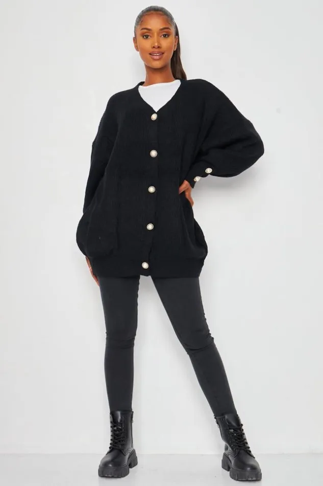 Women Gilet Noir Avec Boutons Et Manches Ballons Black Brentiny Paris Cardigans Women Gilet Noir Avec Boutons Et Manches Ballons Black Brentiny Paris Cardigans