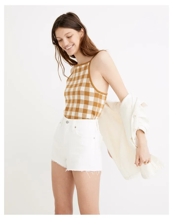 Women Gingham Apron Sweater Tank Antique Gold Madewell Sweaters