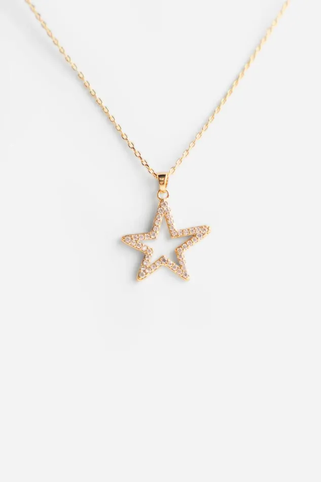 Women Gold Cubic Zirconia Star Necklace Roman Jewellery