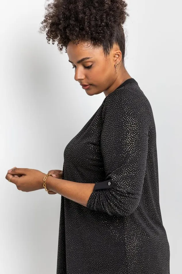 Women Gold Curve Glitter Button Tunic Top Roman Tops