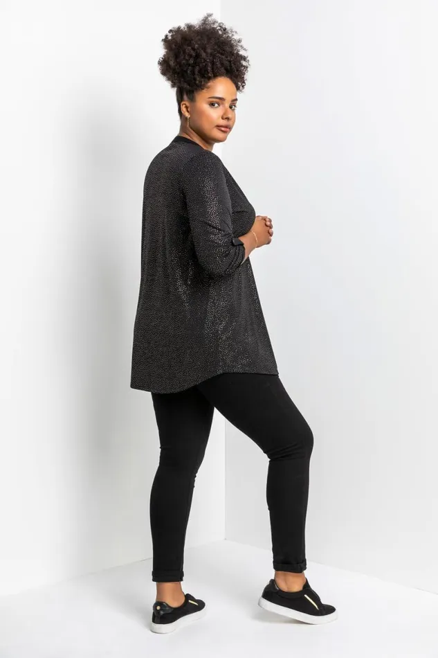 Women Gold Curve Glitter Button Tunic Top Roman Tops
