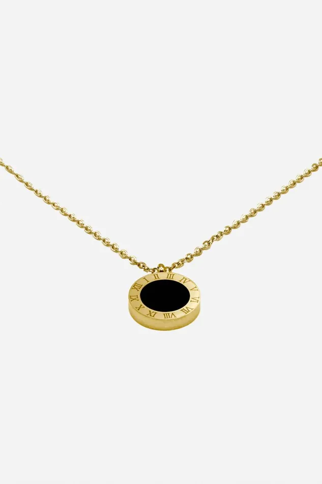 Women Gold Stainless Steel Reversable Clock Pendant Roman Jewellery