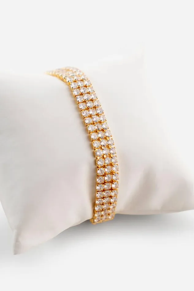 Women Gold Triple Layer Tennis Bracelet Roman Jewellery