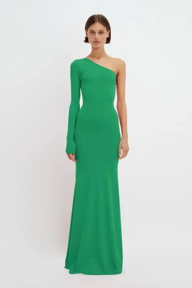 Women Gowns Victoria Beckham One Shoulder Knitted Gown In Green
