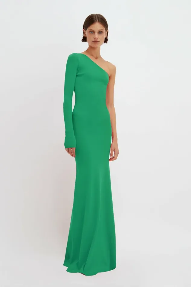 Women Gowns Victoria Beckham One Shoulder Knitted Gown In Green