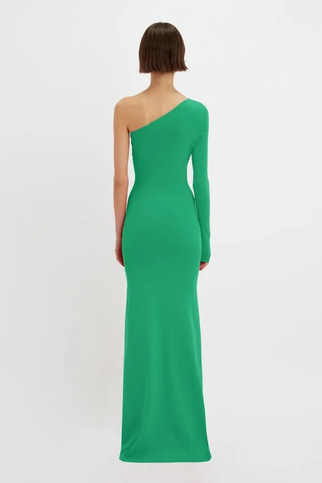 Women Gowns Victoria Beckham One Shoulder Knitted Gown In Green