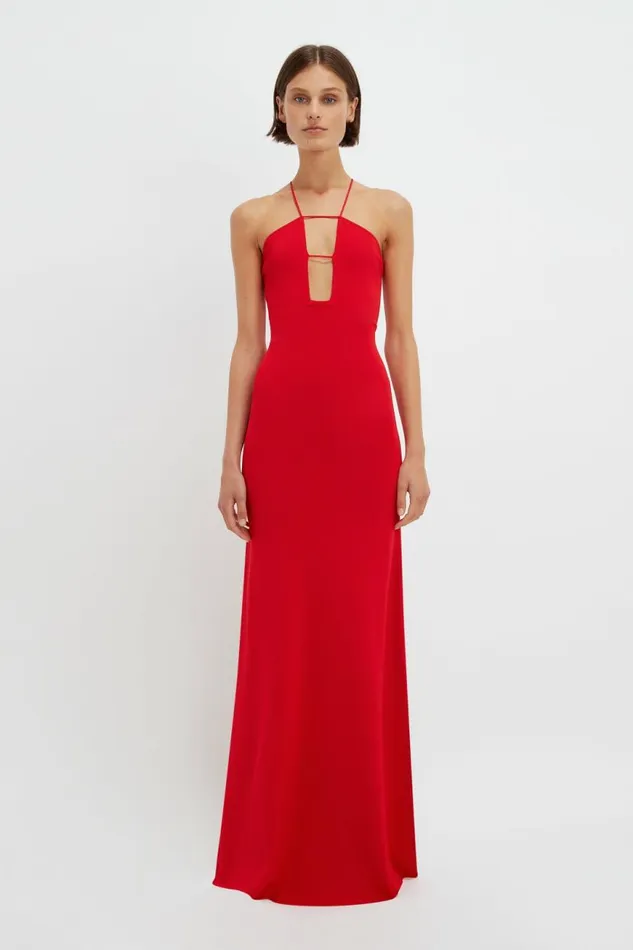 Women Gowns Victoria Beckham Strap Detail Knitted Gown In Red