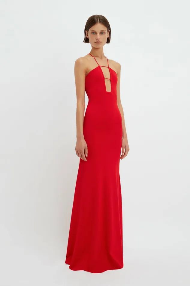 Women Gowns Victoria Beckham Strap Detail Knitted Gown In Red