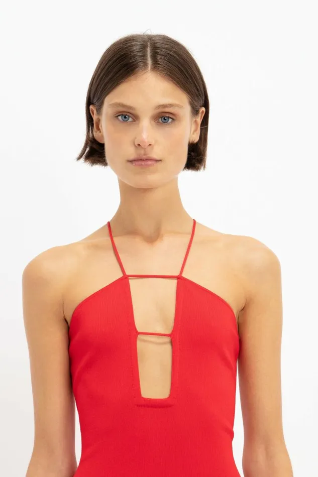 Women Gowns Victoria Beckham Strap Detail Knitted Gown In Red