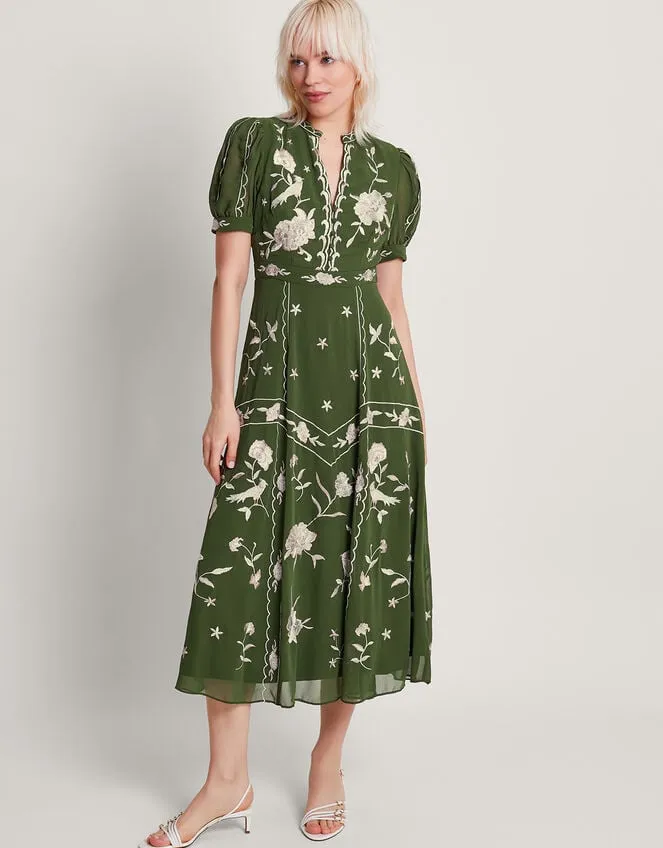 Women Grace Embroidered Dress Green Monsoon Occasionwear