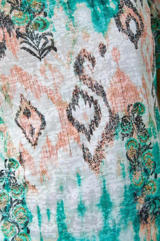 Women Green Burnout Aztec Print Diamante Top Roman Tops