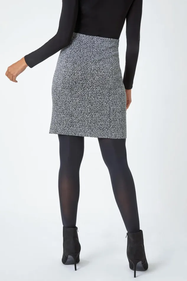 Women Grey Smart Textured Elastic Waist Stretch Skirt Roman Skirts
