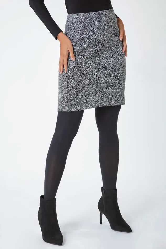 Women Grey Smart Textured Elastic Waist Stretch Skirt Roman Skirts