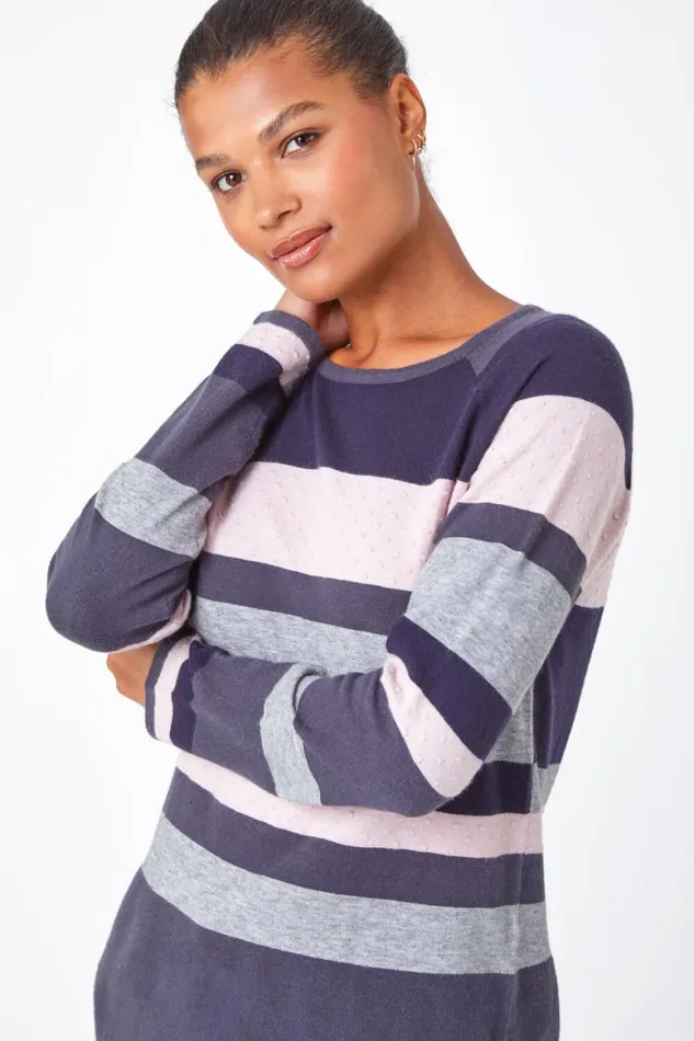 Women Grey Stripe Print Jumper Roman Knitwear