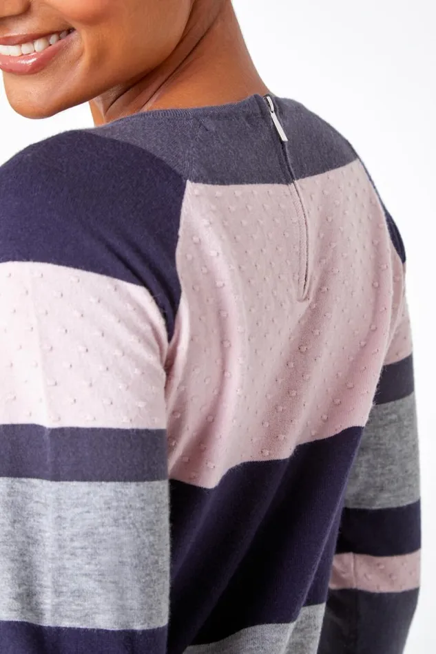 Women Grey Stripe Print Jumper Roman Knitwear
