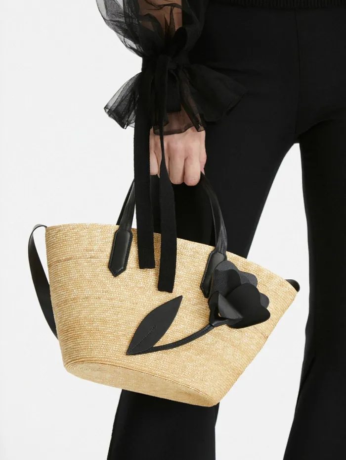 Women Handbags Oscar De La Renta Small Tulip Raffia Tote Black Women Handbags Oscar De La Renta Small Tulip Raffia Tote Black