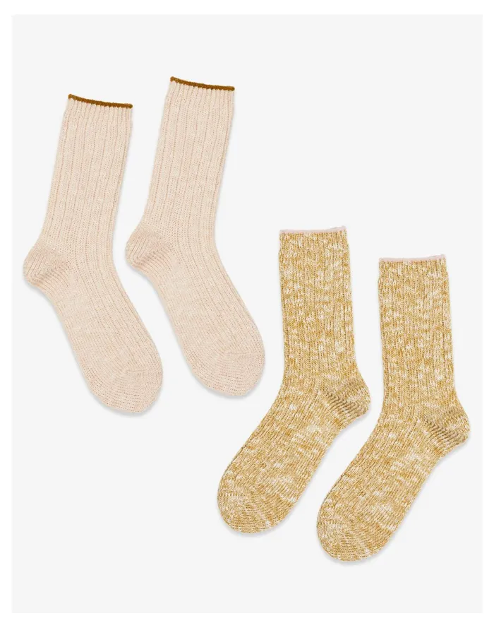 Women Hansel From Basel Two Pack Utility Slub Crews Yellow Multi Madewell Socks