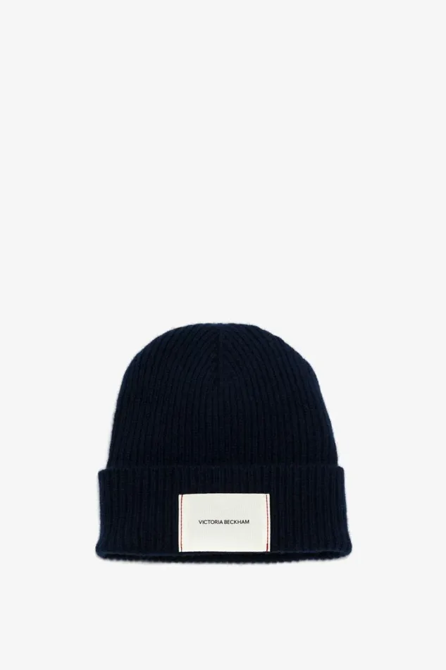 Women Hats and Scarves Victoria Beckham Logo Patch Beanie In Navy
