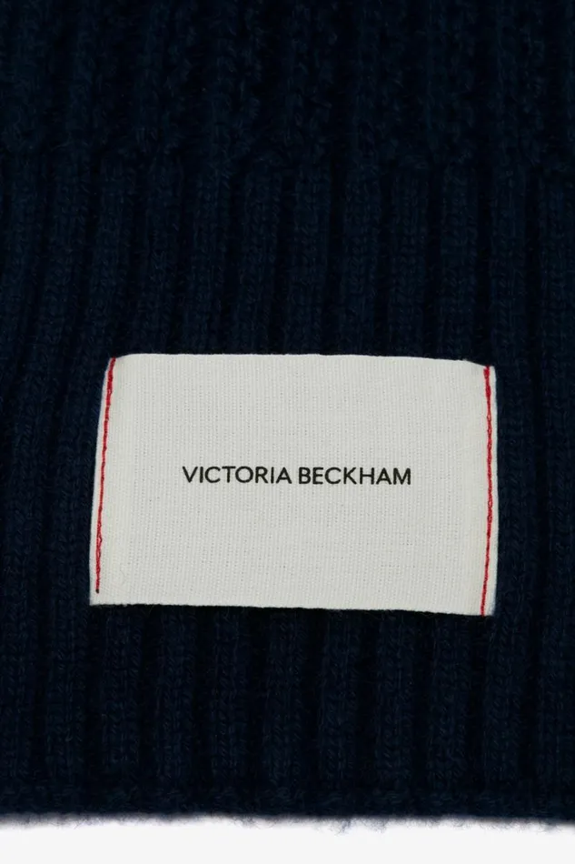 Women Hats and Scarves Victoria Beckham Logo Patch Beanie In Navy
