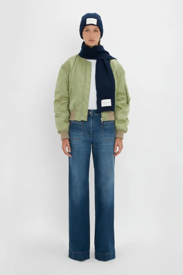 Women Hats and Scarves Victoria Beckham Logo Patch Beanie In Navy
