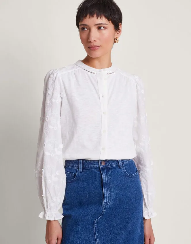 Women Indi Embroidered Sleeve Shirt Ivory Monsoon Tops and Blouses