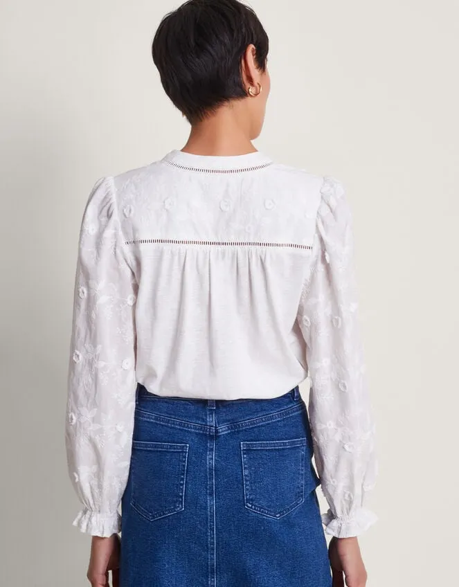 Women Indi Embroidered Sleeve Shirt Ivory Monsoon Tops and Blouses
