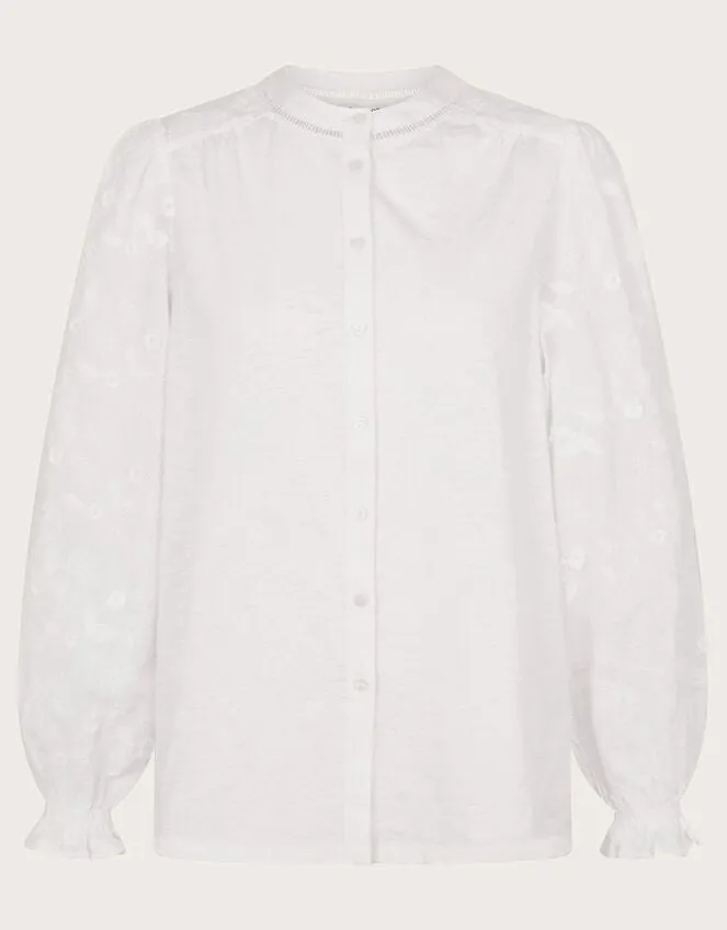 Women Indi Embroidered Sleeve Shirt Ivory Monsoon Tops and Blouses
