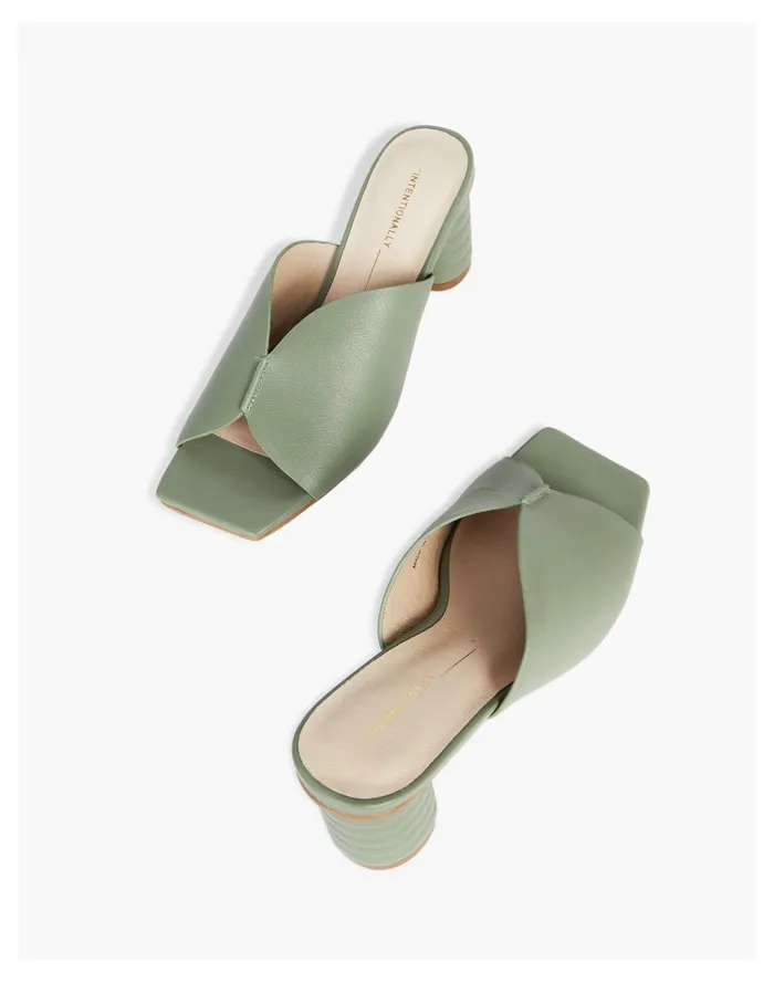 Women INTENTIONALLY BLANK Kamika Mules In Sage Light Green Madewell Heels