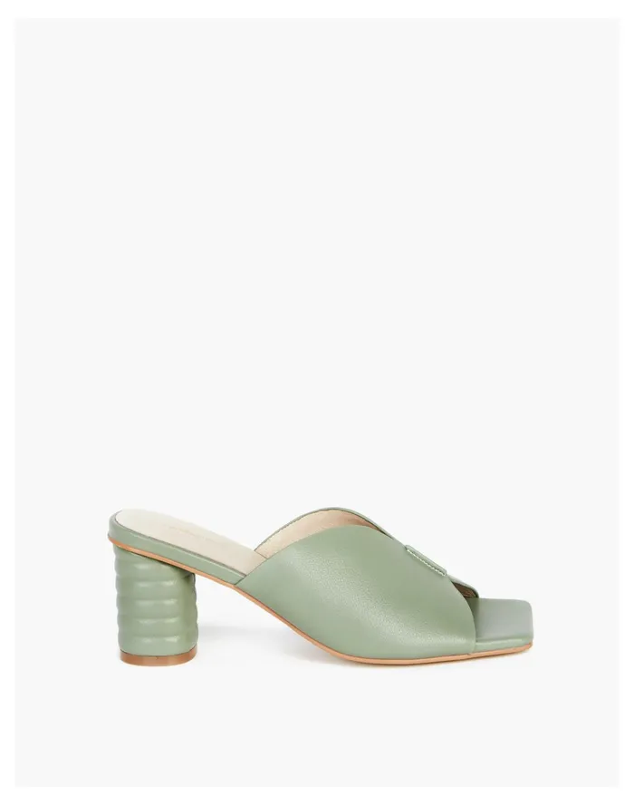 Women INTENTIONALLY BLANK Kamika Mules In Sage Light Green Madewell Heels