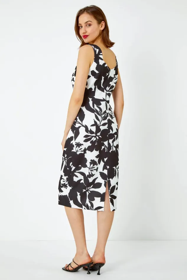 Women Ivory Floral Cape Detail Stretch Dress Roman Dresses